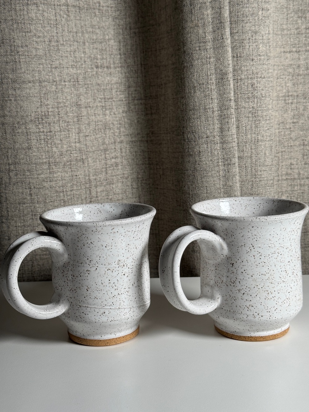 Studio Pottery Mugs White Speckled Glaze Signed Set of 2